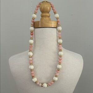 Vintage Cream and Pink Beaded Necklace